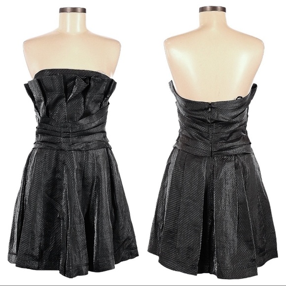 BCBGeneration Slate Gray Shiny Strapless Prom Pleated Cocktail Mini Dress Size 6 - Picture 1 of 10